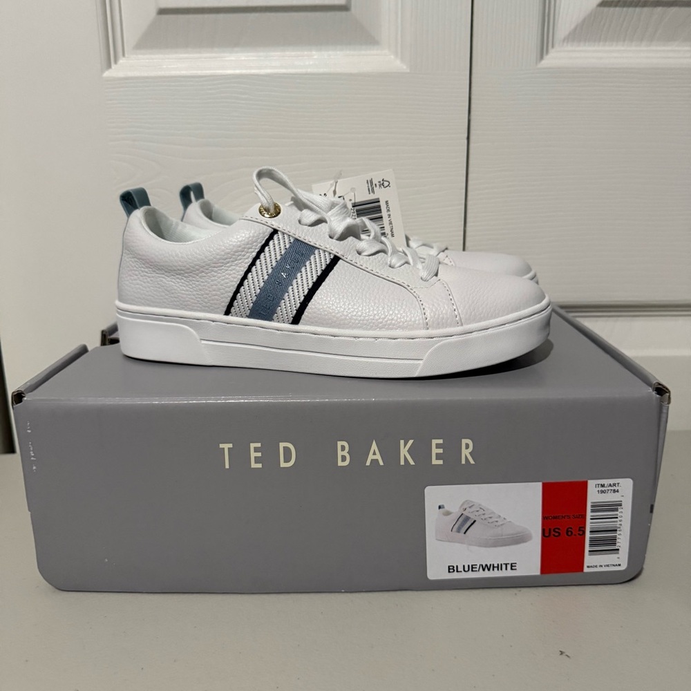 Ted Baker Ladies’ Leather Sneakers Blue-White Women’s Size 6.5